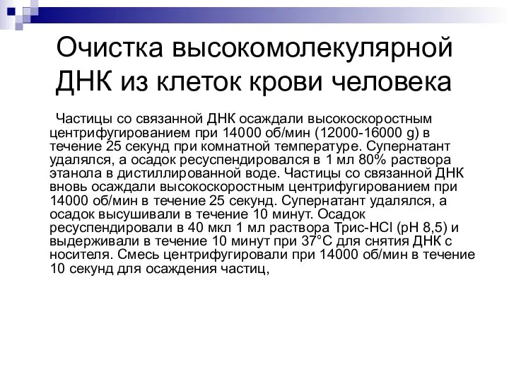 Очистка высокомолекулярной ДНК из клеток крови человека Частицы со связанной ДНК