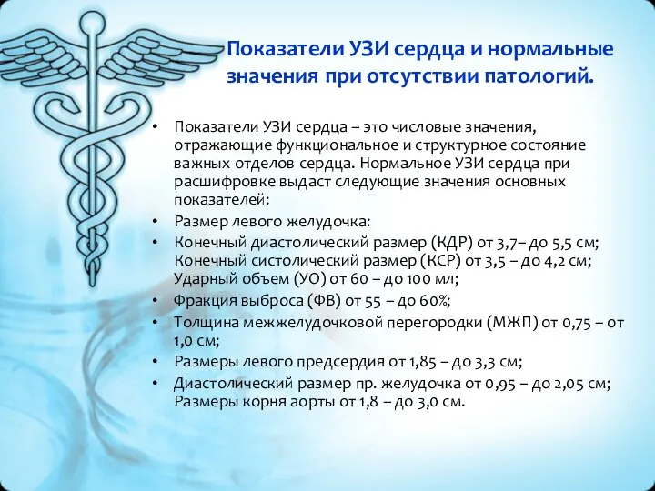 Показатели УЗИ сердца и нормальные значения при отсутствии патологий. Показатели УЗИ