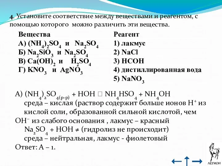 4. Установите соответствие между веществами и реагентом, с помощью которого можно