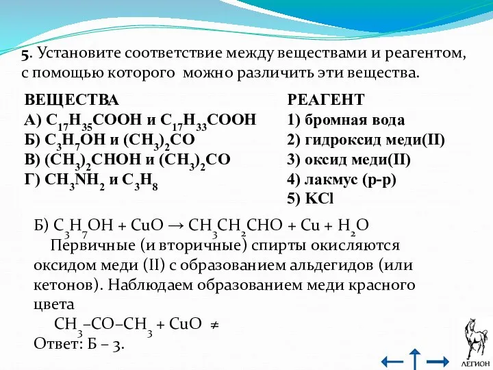 5. Установите соответствие между веществами и реагентом, с помощью которого можно