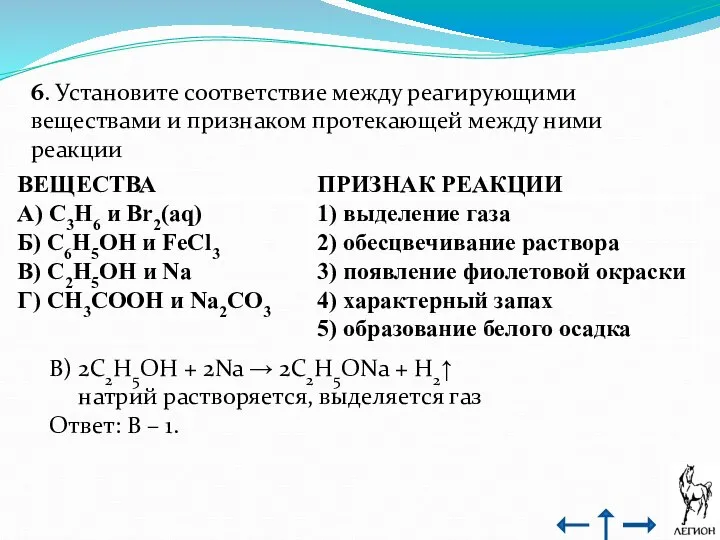 6. Установите соответствие между реагирующими веществами и признаком протекающей между ними