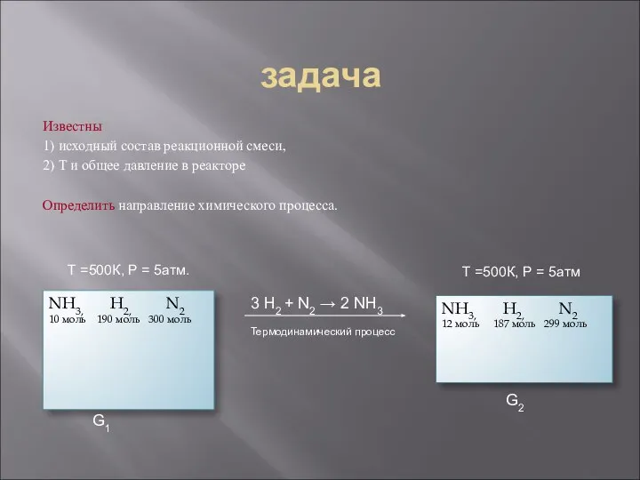 задача Известны 1) исходный состав реакционной смеси, 2) Т и общее