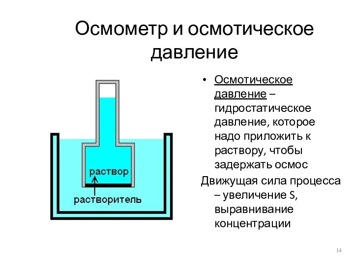 Осмометр и осмотическое давление Осмотическое давление – гидростатическое давление, которое надо