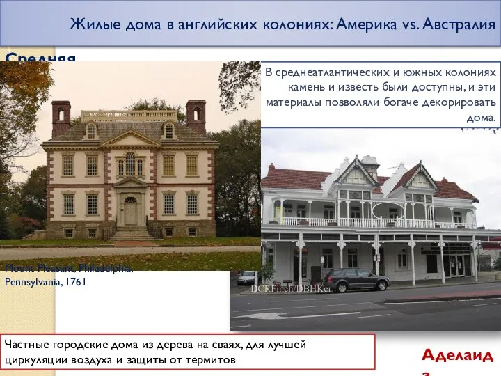 Жилые дома в английских колониях: Америка vs. Австралия Средняя Атланта В