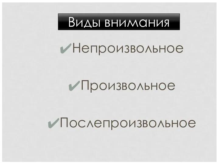 Непроизвольное Произвольное Послепроизвольное Виды внимания