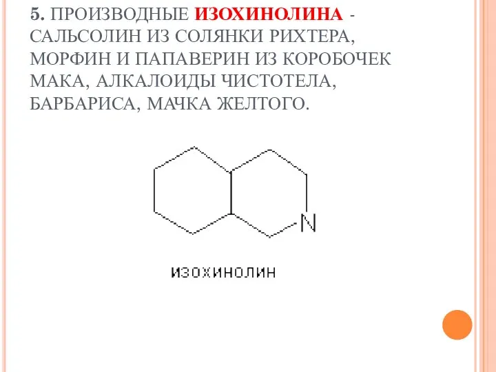 5. ПРОИЗВОДНЫЕ ИЗОХИНОЛИНА - САЛЬСОЛИН ИЗ СОЛЯНКИ РИХТЕРА, МОРФИН И ПАПАВЕРИН