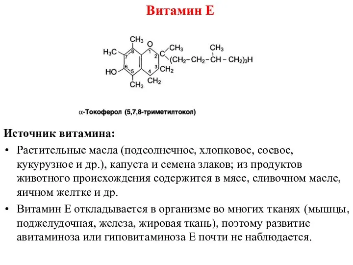 Источник витамина: Растительные масла (подсолнечное, хлопковое, соевое, кукурузное и др.), капуста