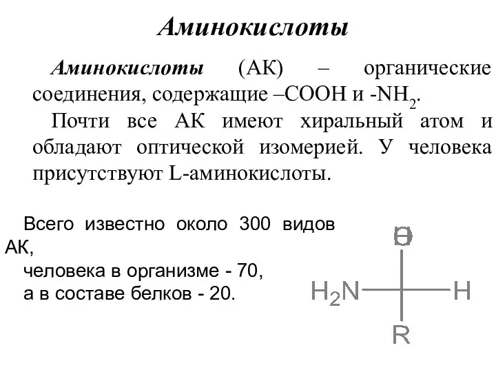 Всего известно около 300 видов АК, человека в организме - 70,