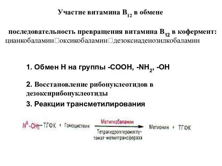 Участие витамина В12 в обмене последовательность превращения витамина В12 в кофермент: