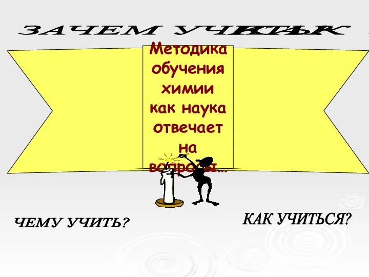 Методика обучения химии как наука отвечает на вопросы… ЗАЧЕМ УЧИТЬ? КАК УЧИТЬ? ЧЕМУ УЧИТЬ? КАК УЧИТЬСЯ?