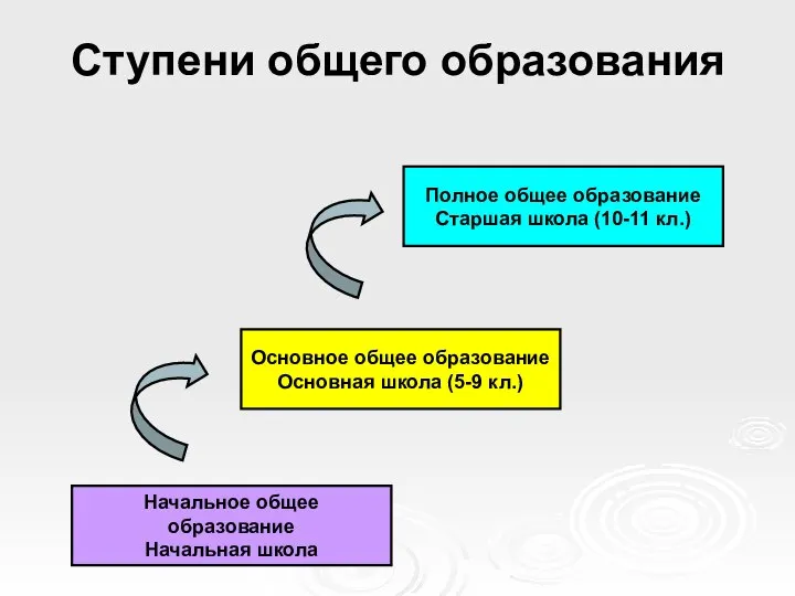 Ступени общего образования Начальное общее образование Начальная школа Основное общее образование