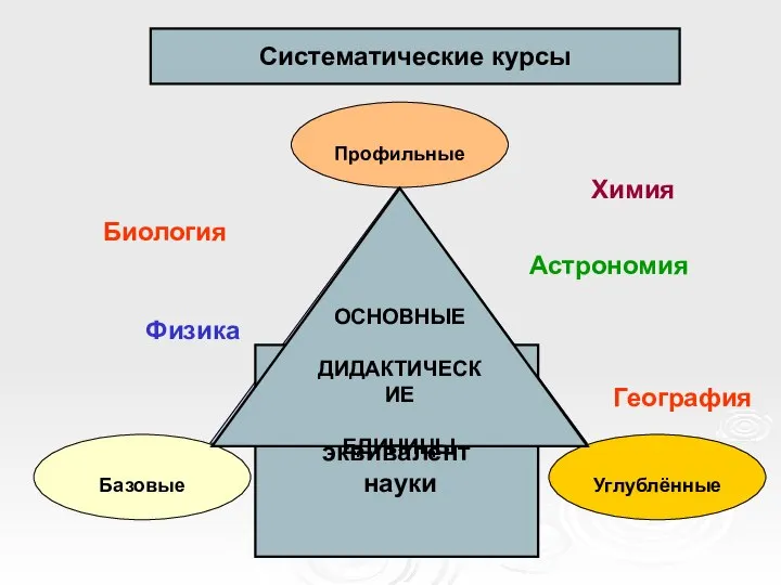 Виды учебных курсов Химия Астрономия Биология Физика География Систематические курсы Дидактический эквивалент науки ОСНОВНЫЕ ДИДАКТИЧЕСКИЕ ЕДИНИЦЫ