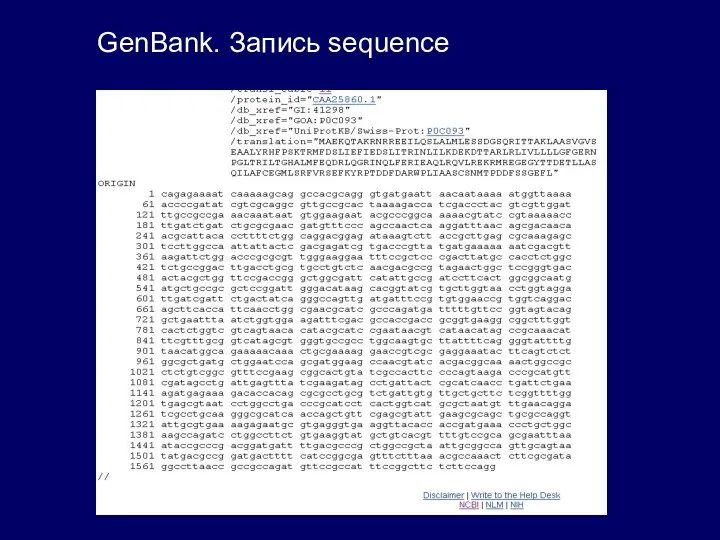 GenBank. Запись sequence