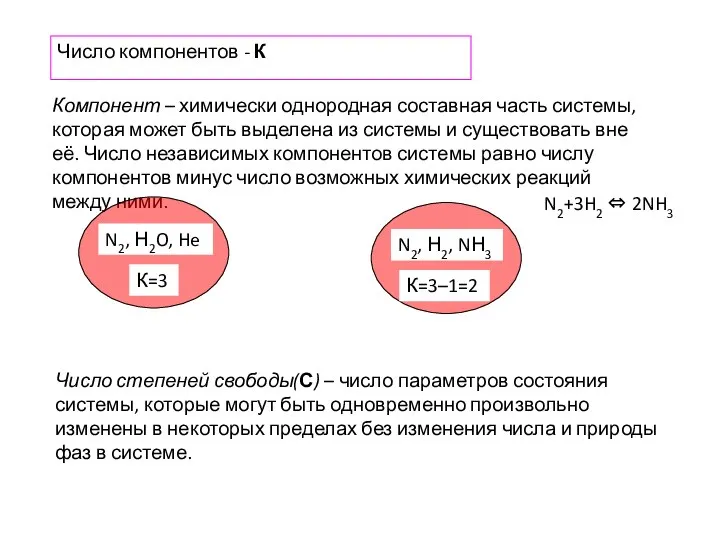 Число компонентов - К Компонент – химически однородная составная часть системы,