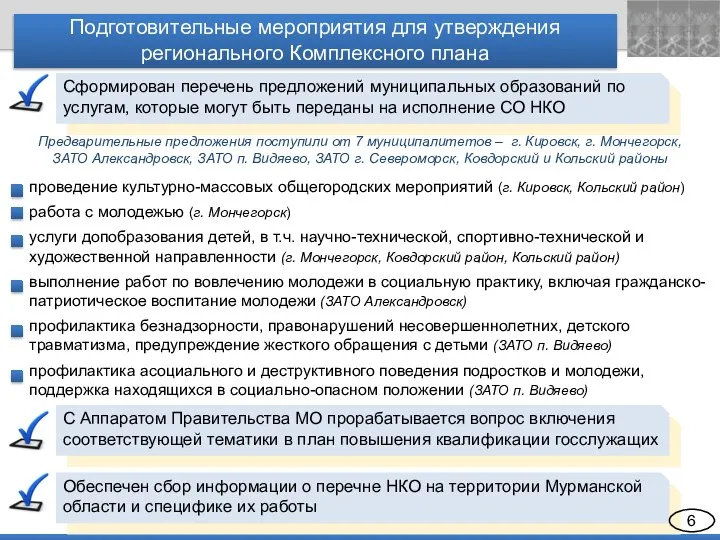 Подготовительные мероприятия для утверждения регионального Комплексного плана Сформирован перечень предложений муниципальных