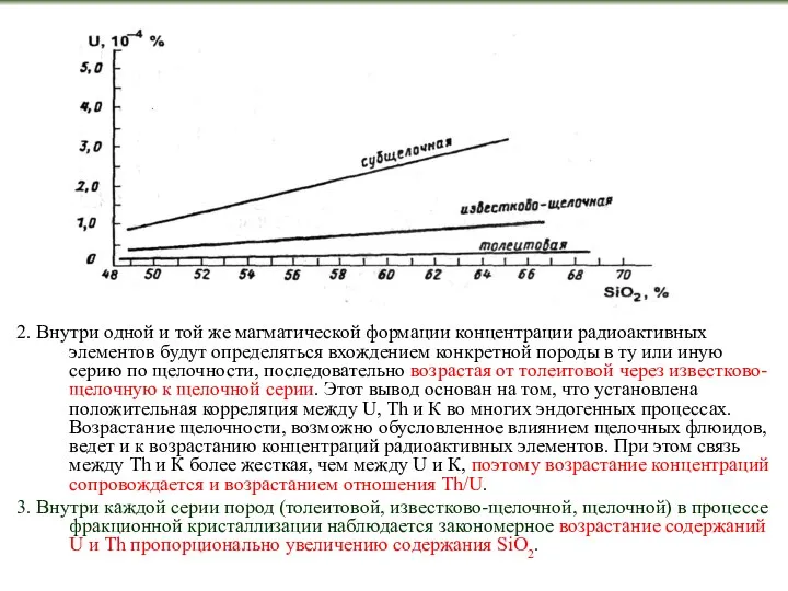 2. Внутри одной и той же магматической формации концентрации радиоактивных элементов