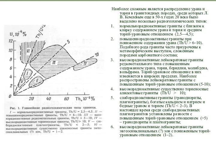 Наиболее сложным является распределение урана и тория в гранитоидных породах, среди
