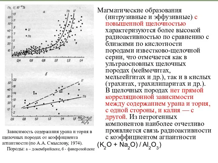 Магматические образования (интрузивные и эффузивные) с повышенной щелочностью характеризуются более высокой