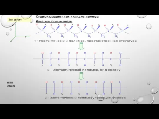 Вид сверху Стереоизомерия – изо- и синдио- изомеры Изотатктические полимеры llllllllll dddddd