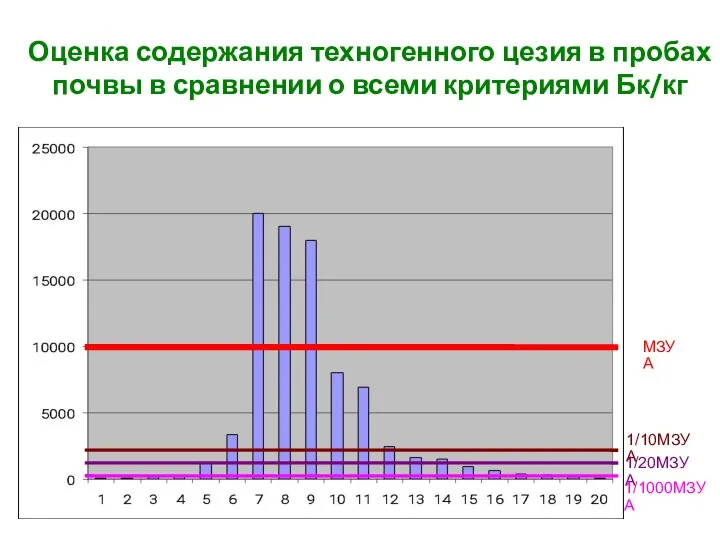 Оценка содержания техногенного цезия в пробах почвы в сравнении о всеми