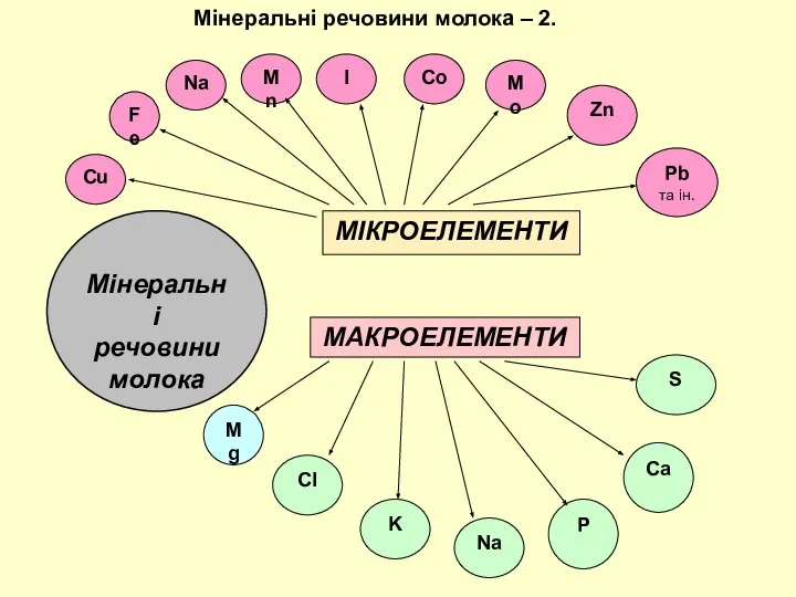 Мінеральні речовини молока – 2. Мінеральні речовини молока МІКРОЕЛЕМЕНТИ МАКРОЕЛЕМЕНТИ Сu