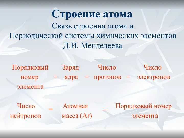 Строение атома Связь строения атома и Периодической системы химических элементов Д.И.