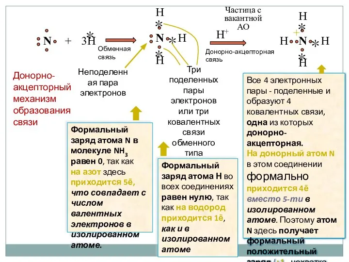 H Неподеленная пара электронов Три поделенных пары электронов или три ковалентных