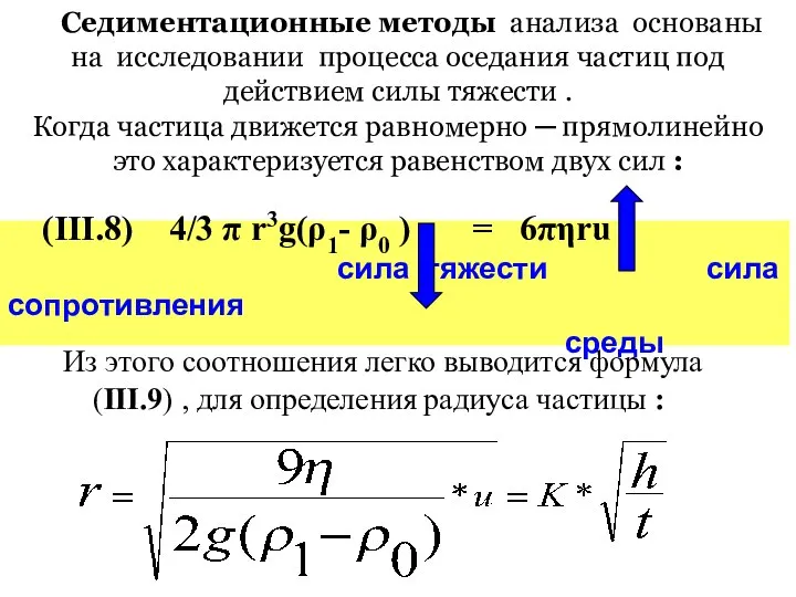 Седиментационные методы анализа основаны на исследовании процесса оседания частиц под действием