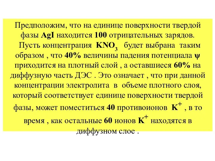 Предположим, что на единице поверхности твердой фазы AgI находится 100 отрицательных