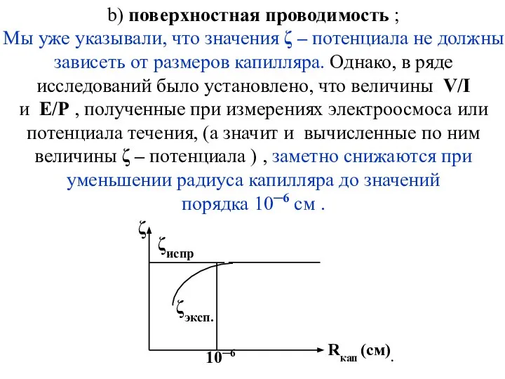 b) поверхностная проводимость ; Мы уже указывали, что значения ζ –