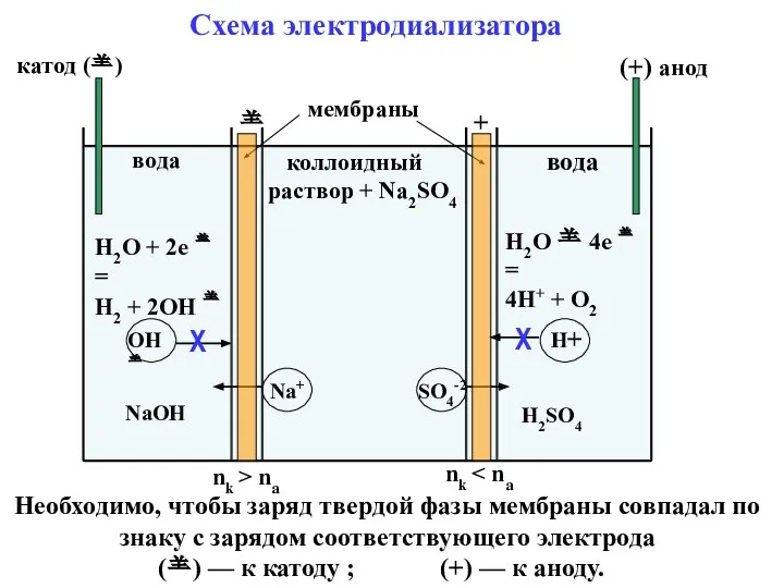 вода коллоидный раствор + Na2SO4 вода  + катод () (+)