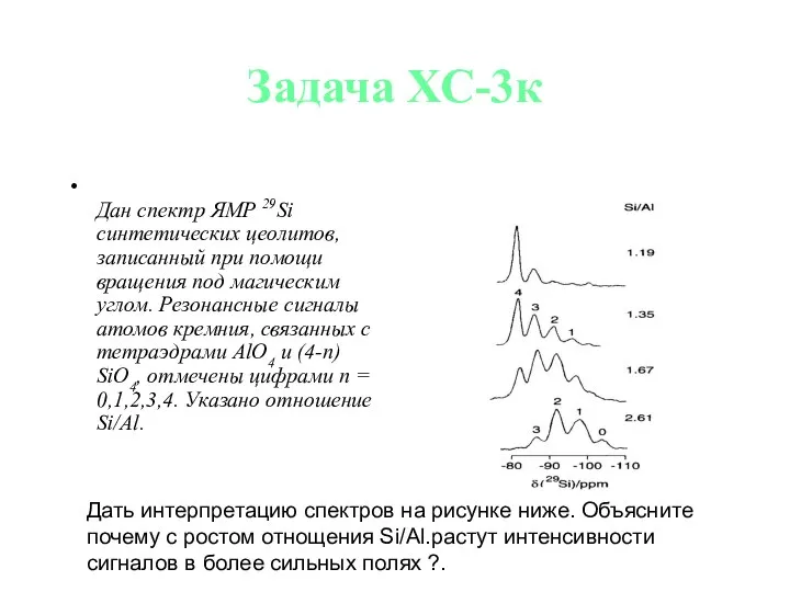 Задача ХС-3к Дан спектр ЯМР 29Si синтетических цеолитов, записанный при помощи