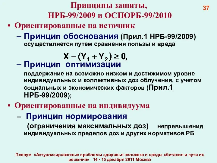 Принципы защиты, НРБ-99/2009 и ОСПОРБ-99/2010 Ориентированные на источник Принцип обоснования (Прил.1