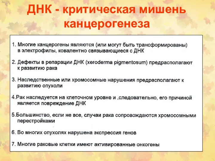 ДНК - критическая мишень канцерогенеза