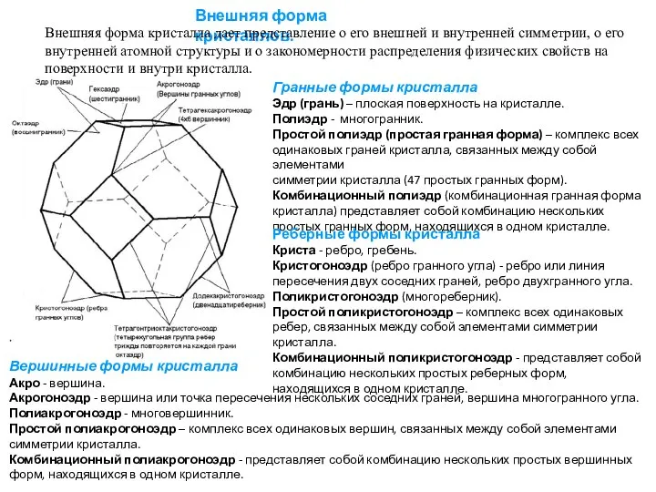 Внешняя форма кристаллов. Гранные формы кристалла Эдр (грань) – плоская поверхность