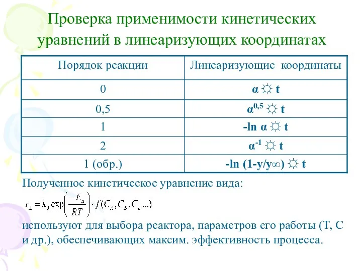 Проверка применимости кинетических уравнений в линеаризующих координатах Полученное кинетическое уравнение вида: