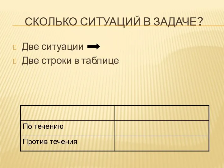 СКОЛЬКО СИТУАЦИЙ В ЗАДАЧЕ? Две ситуации Две строки в таблице