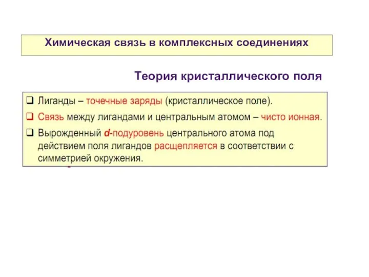 Химическая связь в комплексных соединениях Теория кристаллического поля
