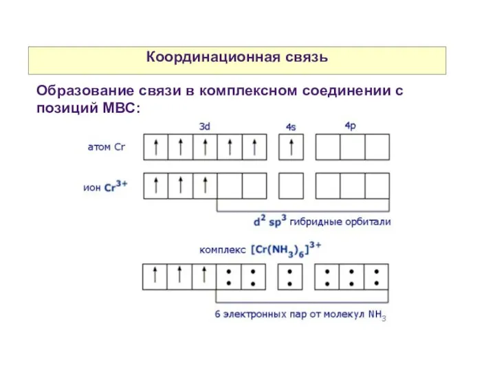 Координационная связь Образование связи в комплексном соединении с позиций МВС: