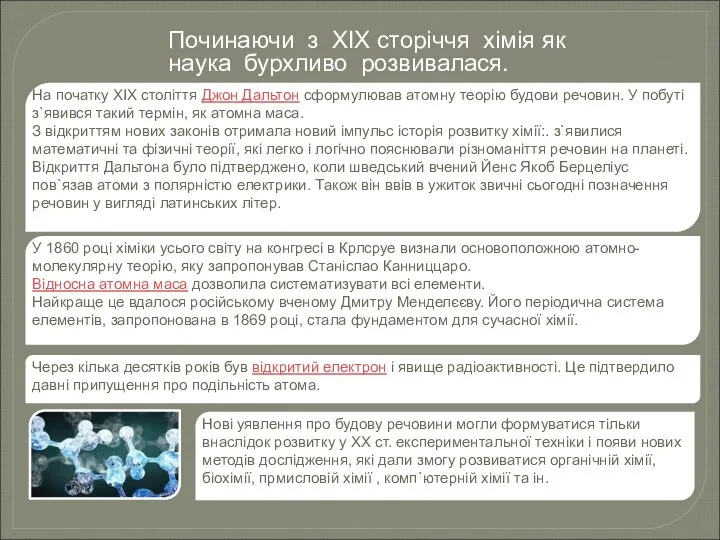 Починаючи з XIX сторіччя хімія як наука бурхливо розвивалася. На початку