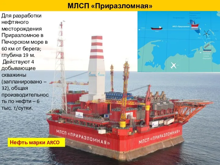 МЛСП «Приразломная» Для разработки нефтяного месторождения Приразломное в Печорском море в