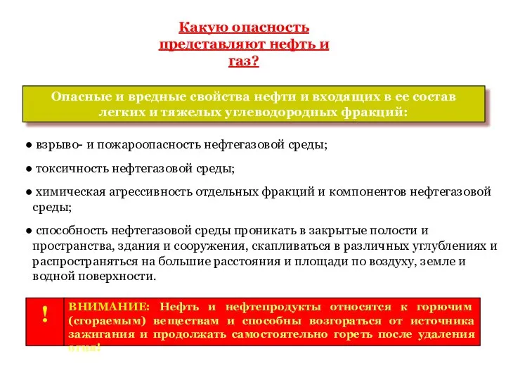 Какую опасность представляют нефть и газ? Опасные и вредные свойства нефти