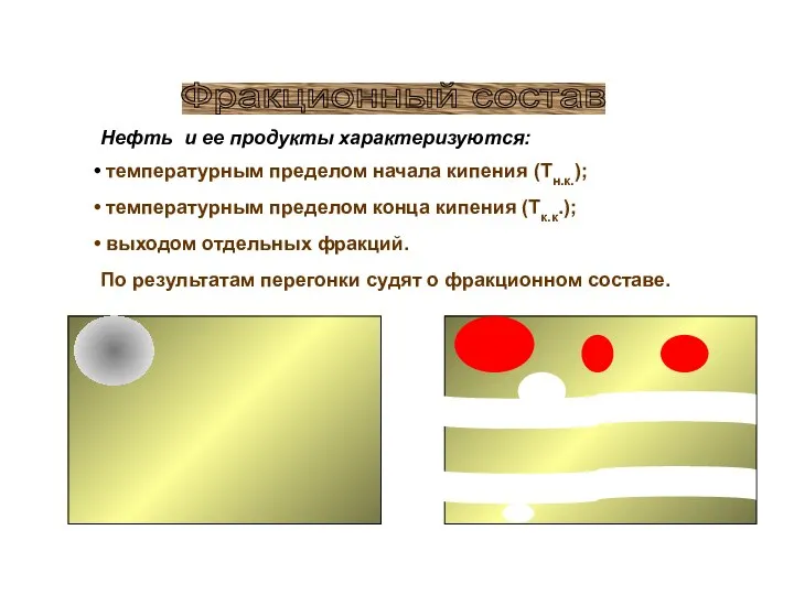 Фракционный состав Нефть и ее продукты характеризуются: температурным пределом начала кипения