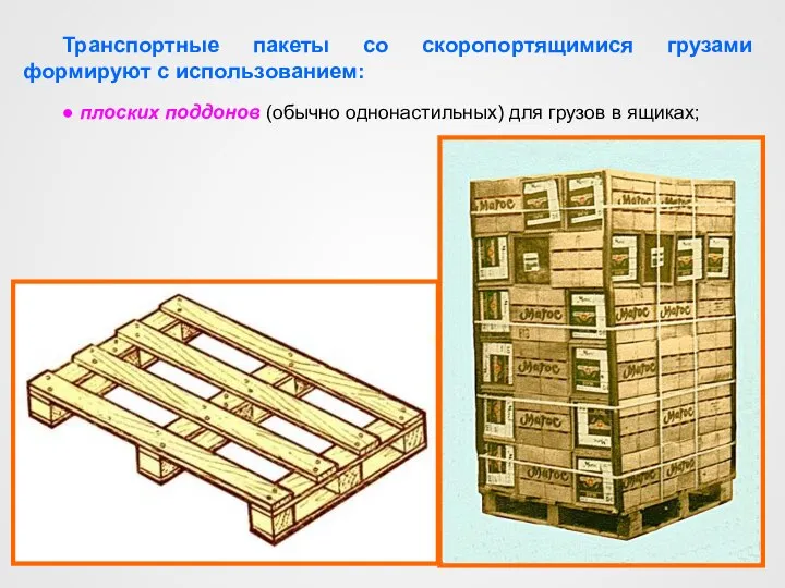 Транспортные пакеты со скоропортящимися грузами формируют с использованием: ● плоских поддонов