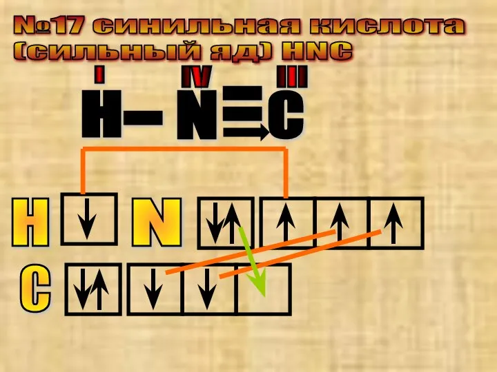 №17 cинильная кислота (сильный яд) HNC С N - H -