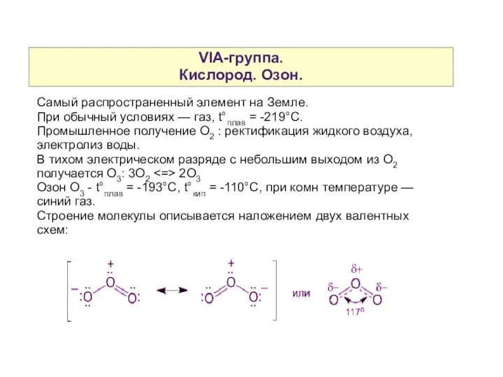 VIA-группа. Кислород. Озон. Самый распространенный элемент на Земле. При обычный условиях