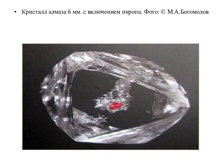 Кристалл алмаза 6 мм. с включением пиропа. Фото: © М.А.Богомолов