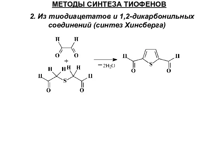 МЕТОДЫ СИНТЕЗА ТИОФЕНОВ 2. Из тиодиацетатов и 1,2-дикарбонильных соединений (синтез Хинсберга)