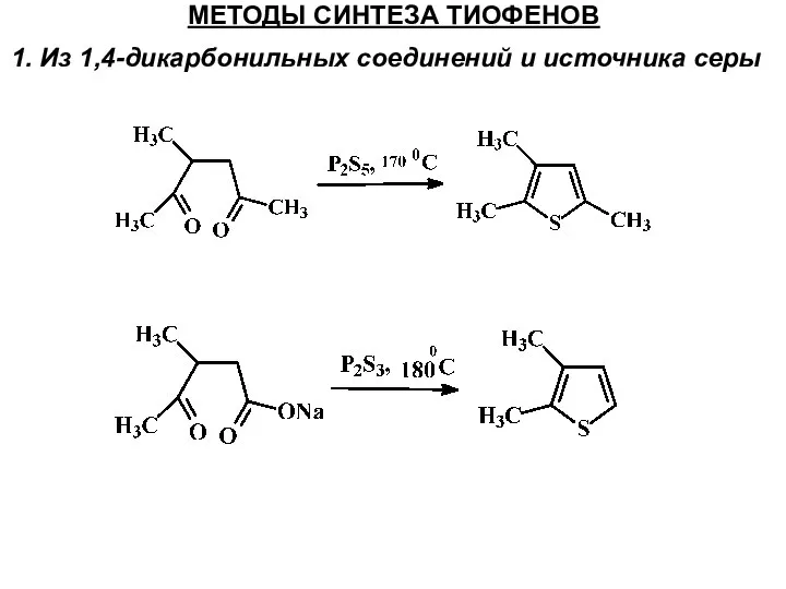 МЕТОДЫ СИНТЕЗА ТИОФЕНОВ 1. Из 1,4-дикарбонильных соединений и источника серы