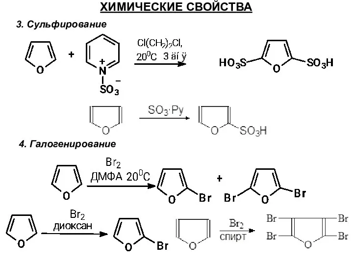 ХИМИЧЕСКИЕ СВОЙСТВА 3. Сульфирование 4. Галогенирование